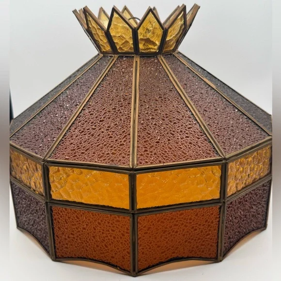 Vintage Tiffany Style Slag Glass Lamp Shade – Amber Honey Leaded Glass - Picture 1 of 9